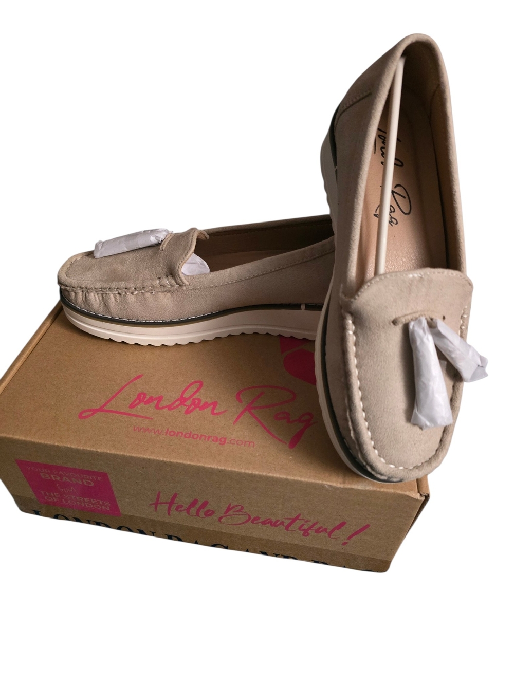 London Rag Women's Cream Suede Loafers - Casual Slip-On Flats